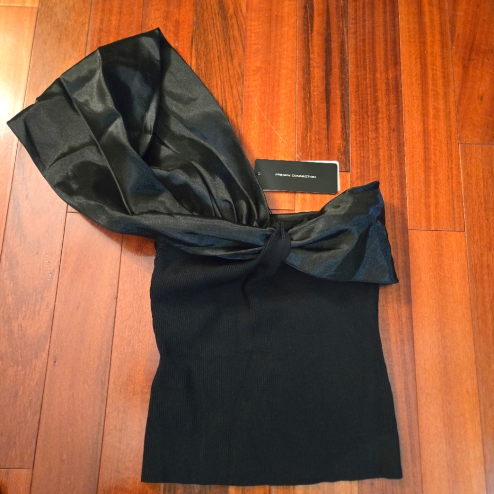 Elegant French Connection Black One-shoulder Shirt XS Mobwife Wedding Gala Grad